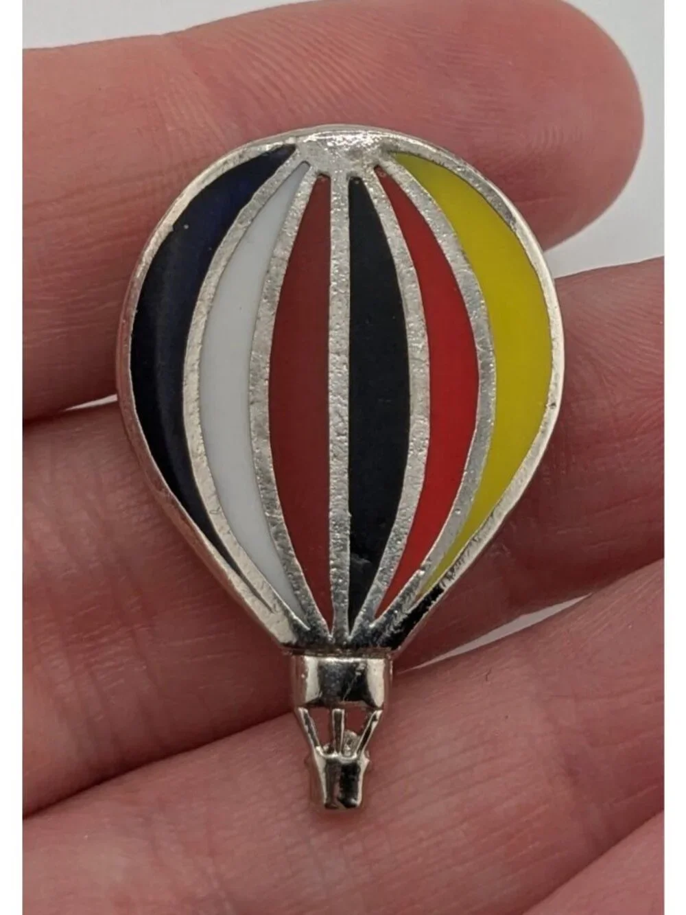 Retro Vintage Hot Air Balloon Lapel Pin Multicolor Enamel Silver Tone Travel Bro
